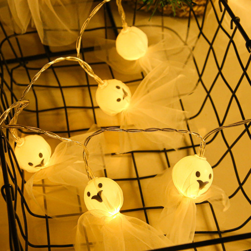 cross-border hot sale led halloween light string sunny ghost doll party arrangement light ghost face doll battery light string