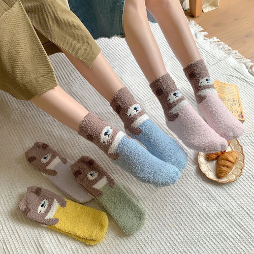 3D Cartoon Embroidery Coral Fleece Socks Parent-Child Socks Sleeping Socks Winter Terry Sock Floor Socks Factory Wholesale