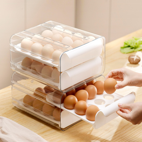 Refrigerator Egg Storage Box Drawer Transparent Food Grade Egg Storage Box Household Double Layer Egg Carton Kitchen Crisper