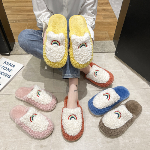 Dormitory Cute Cartoon Autumn and Winter Plush Cotton Slippers Couple Home Outdoor Warm Girl Heart Home Cotton Shoes