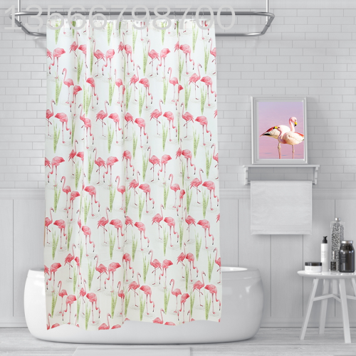 [Muqing] Modern Simple Digital Printing Flamingo Waterproof and Mildew-Proof PEVA Shower Curtain with Hook in Stock Wholesale
