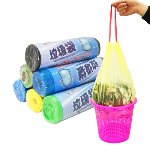rope garbage bag disposable portable automatic closing garbage bag household thickened color drawstring garbage bag