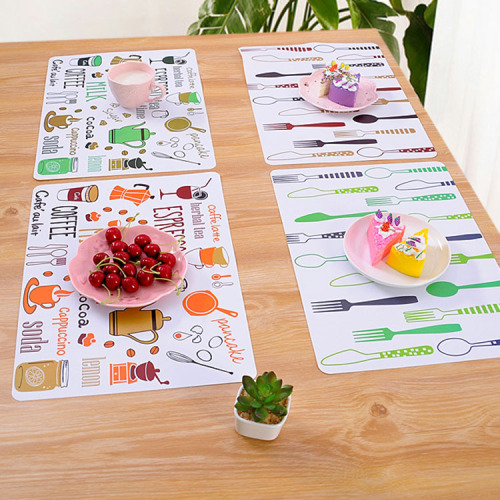 Simple and Durable Food Heat-Proof Table Mat Creative Printing Rectangular Waterproof Non-Slip Insulation Mat Plastic Placemat for Western Food