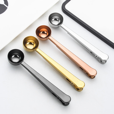 Stainless Steel Coffee Spoon Clip Multi-Functional Sealing Clip PVD Gold-Plated Rose Black and Golden
