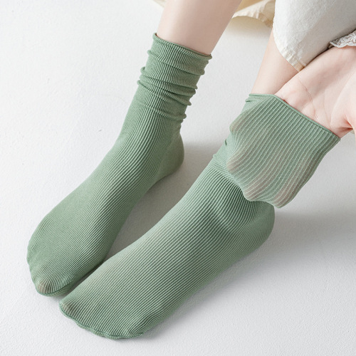 Bunching Socks Women‘s Summer Thin Ice Socks Tube Socks Summer Solid Color Simple Socks Women‘s Long Socks Ice Silk Socks Long