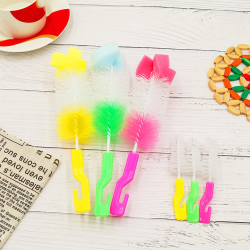 two-piece long handle tea cup brush baby bottle brush nipple brush cup washing brush creative two-in-one sponge cup brush wholesale