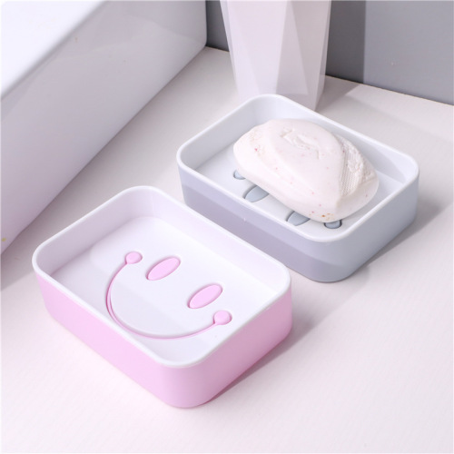 european-style double-layer draining thickened smiley tray soap box large plastic square cartoon bathroom laundry soap box