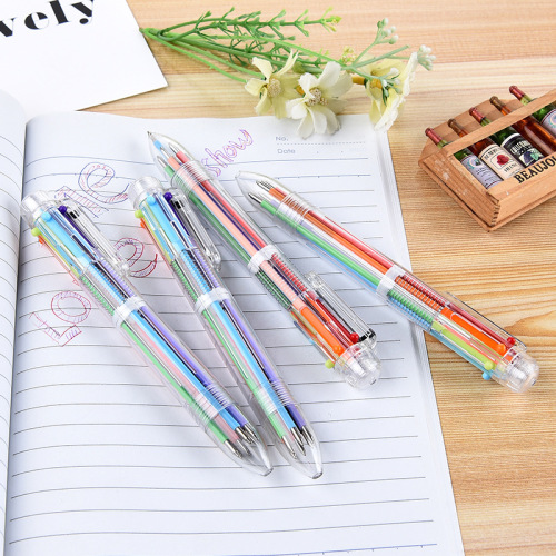 Multi-Color Plastic Press Oil Pen Gift Pen 6-Color Color Ballpoint Pen Student Studying Stationery Office Pen Wholesale