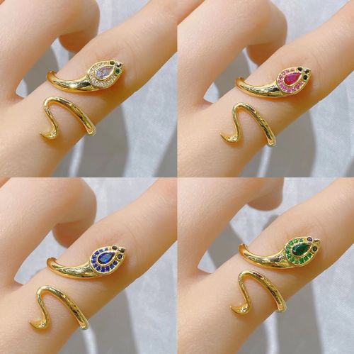 Bohemian Style Niche Personality Exaggerated Viper Ring Color Zircon Opening Ring European and American Ins Fashion