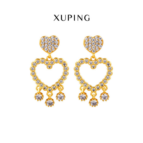 xuping jewelry european and american cross-border exaggerated earrings long tassel heart-shaped earrings micro inlaid zirconium love earrings female