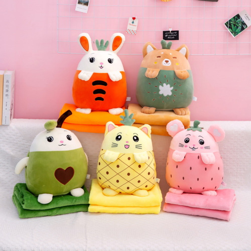 Creative Plush Toy Fruit Air Conditioning Quilt Pillow Quilt Dual-Use Three-in-One Flannel Blanket car Quilt 