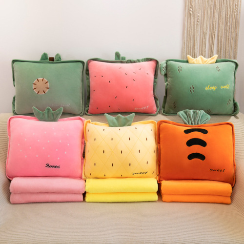 Cartoon Fruit Pillow Air Conditioning Quilt Three-in-One Warm Hand Watermelon Pillow Nap Car Plush Doll Air Conditioning Blanket 