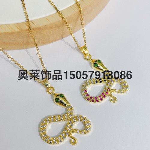 Europe and America Cross Border Supply Personality Color Zircon Snake Necklace Pendant Parts Bohemian Animal Clavicle Chain
