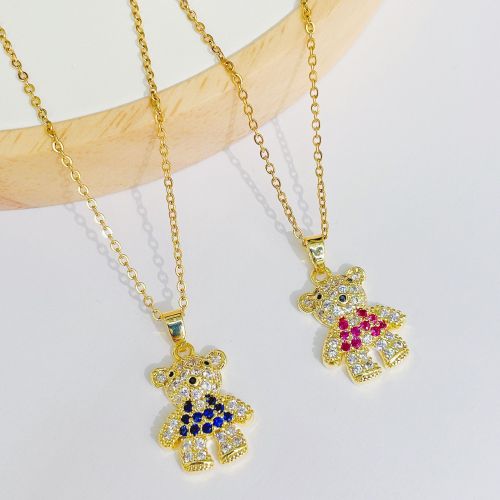 European and American New Micro Inlaid Zircon Bear Colorful Cute Necklace Ins Internet Celebrity Same Necklace Pendant Parts All-Matching