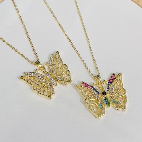 light luxury retro color zircon butterfly necklace pendant jewelry accessories female personality exaggerated hip hop fashion clavicle chain