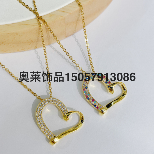 South Korea Dongdaemun Personality Creative Personality hollow Color Zircon Love Pendant Necklace Jewelry Accessories Temperament