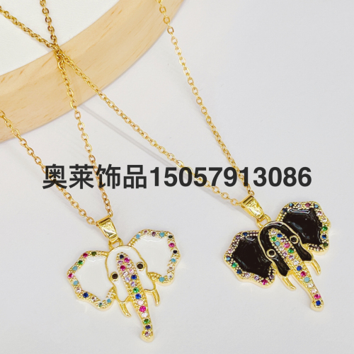 european and american hip hop simple fashion dripping elephant necklace pendant online celebrity same style retro personalized zircon clavicle chain female