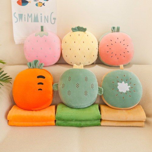 creative fruit air conditioning quilt three-in-one strawberry pillow pineapple hand warmer cushion watermelon plush doll pillow quilt