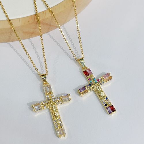 Religious Faith Virgin Jesus Color Zircon Cross Necklace Pendant Europe and America Cross Border Popular Ornament Accessories