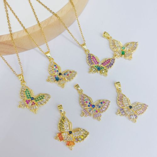 exquisite ladder square color butterfly necklace pendant european and american ins versatile temperament zircon clavicle chain accessories diy handmade