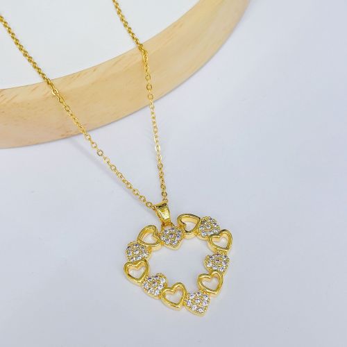 Trendy European and American Ring Love Necklace Retro Easy Matching Clavicle Chain Female Ins Cold Personality Micro-Inlaid Gold-Plated Chain