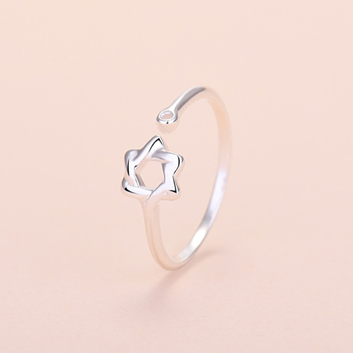 Factory Wholesale 925 Silver Plated Six-Pointed Star Ring Female Fashion Geometric Simple Internet Celebrity Open Ring Small Fresh Jewelry