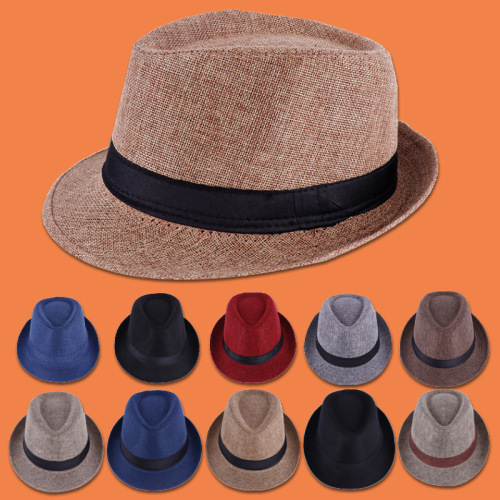 manufacturers supply jazz hat british style cotton and linen solid color top hat for men and women curling couple sun hat