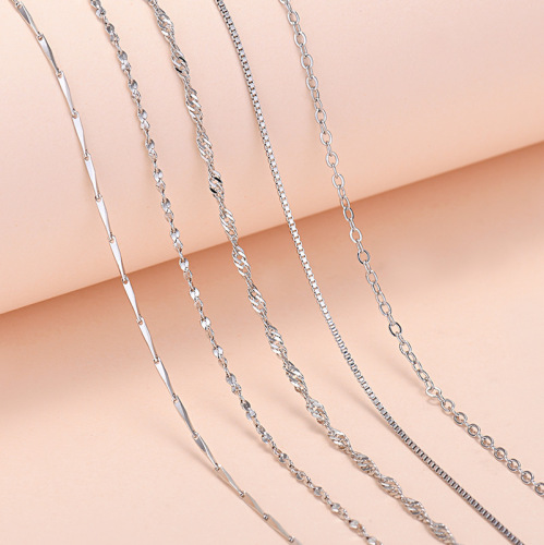 factory wholesale single chain plated 925 silver necklace female cross chain box chain starry chain melon seed chain water wave chain
