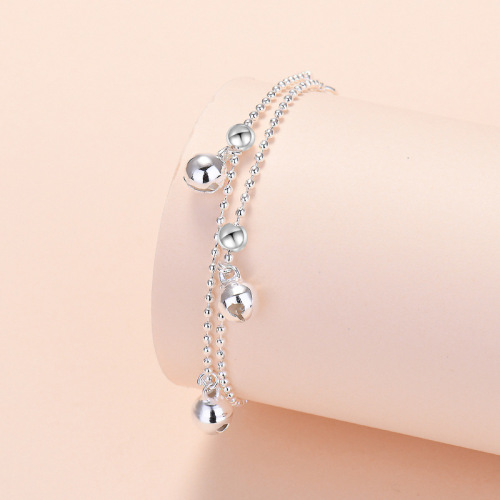 factory wholesale bell bracelet female korean fashion plated 925 silver double layer round bead chain online red live broadcast foreign trade ornament