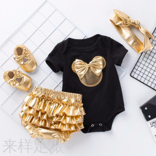 cross-border baby clothing wholesale cartoon romper golden pp pants suit summer baby romper children‘s clothing 4-piece suit fashion