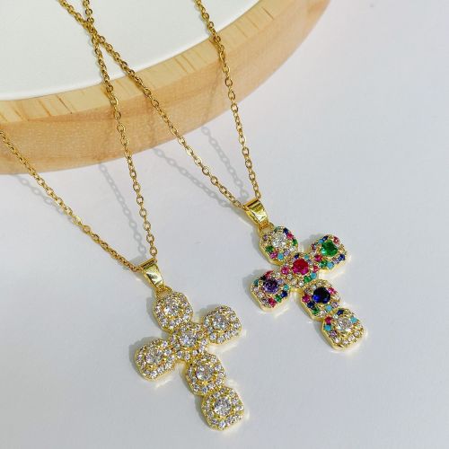 european and american ins exaggerated hip hop personality cross necklace pendant punk retro color zircon cross accessories