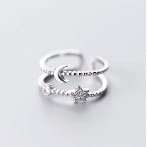 Star Moon Open Ring Female Korean Style Temperament Entry Lux Internet Celebrity Diamond Line Double Layer Index Finger Ring Factory Delivery
