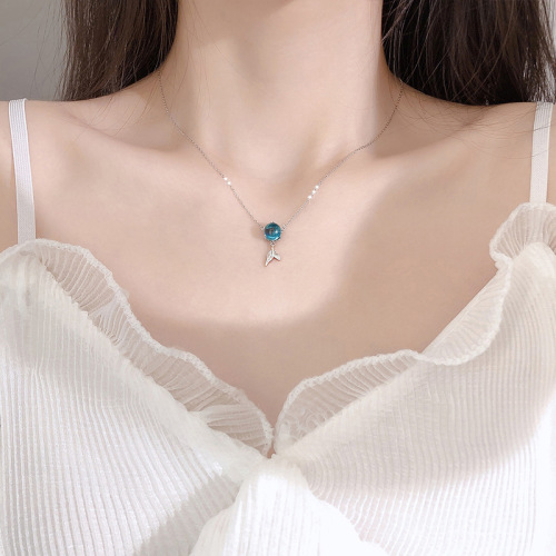 elegant mermaid tail clavicle chain female fresh simple mori necklace korean style girlfriends blue foam fishtail necklace