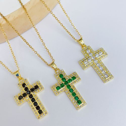 European and American Fashion Simple Color Cross Pendant Female Copper Micro Inlaid Zircon Net Red Same Style Clavicle Chain Pendant Parts 