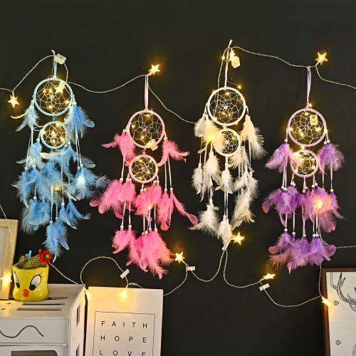 creative double-ring dream catcher home wall decoration pendant fresh feather decoration car interior holiday gift