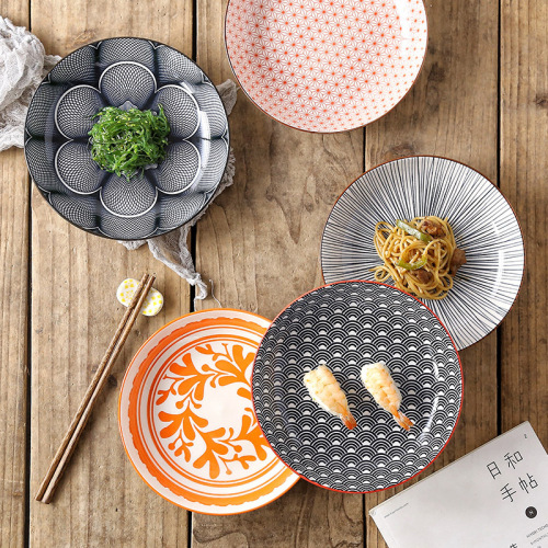 Special Offer 8-Inch Creative Nordic Style Color Printing Underglaze Ceramic Tableware Household round Deep Dish