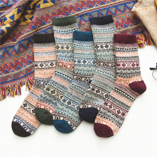 Autumn and Winter Warm Small Rhombus Rabbit Wool Socks Cross-Border Foreign Trade Mid-Calf Men‘s Socks Retro Ethnic Style Men‘s Wool Socks 