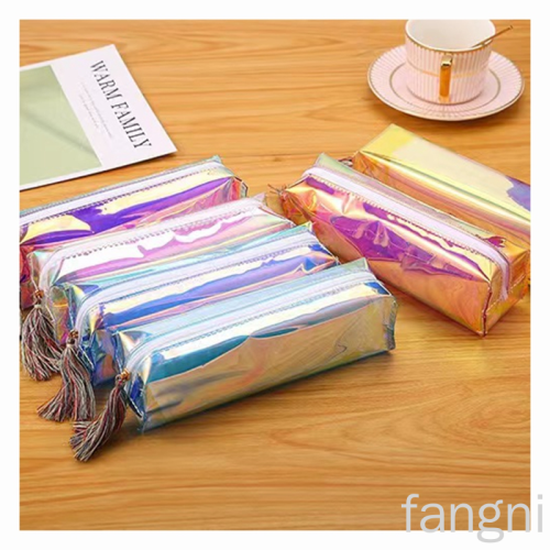 manufacturer direct sales domestic and foreign trade new colorful laser transparent pencil case colorful stationery bag tassel zipper student pencil case