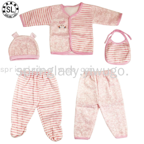 Spring Lady Clothes for Babies Newborn 5-Piece Set 0-March Baby Cloth of Infant Autumn and Winter Thermal Underwear Suit