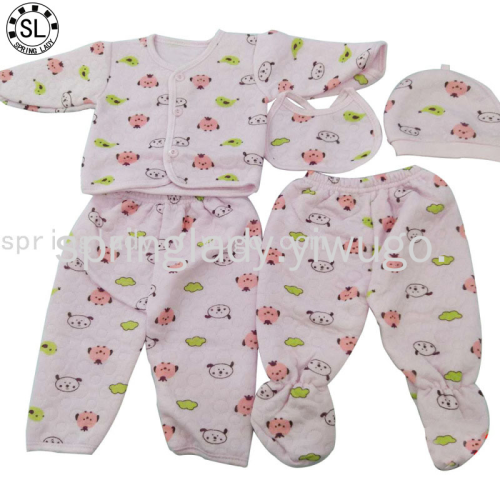 pring Lady Newborn Thermal Underwear 5-Piece Suit Autumn and Winter Thickened Male and Female Baby Clothes Children‘s Clothing 