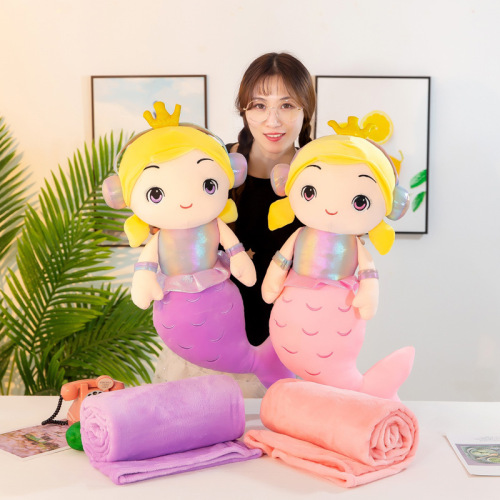 cute cartoon mermaid doll blanket air conditioning quilt blanket cushion pillow children‘s toys for girls