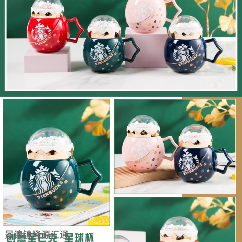 Ceramic Single Cup Breakfast Cup Milk Cup Cartoon Pattern Christmas Cup Star Buck Cup Foreign Trade Export Ceramic Cup New 