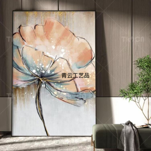 semi-hand painted oil painting restaurant hallway decorative painting single vertical abstract painting light luxury style flower hanging painting room mural