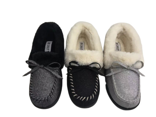 Factory Direct Supply Spring， Autumn and Winter Peas Shoes Flat Non-Slip Fleece Lined Cotton-Padded Shoes Soft Bottom Home Shoes