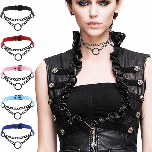 european and american personality dark punk style leather ring collar necklace street shot black chain neck strap neck chain clavicle chain