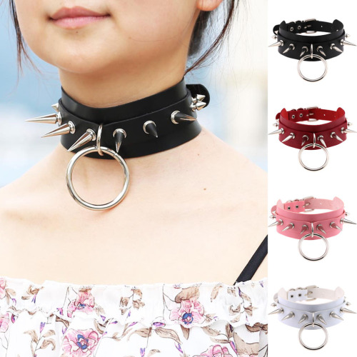 New Style Personality Exaggerated Harajuku Style O-Shaped Ring Collar Nightclub Bar Street Shot Rivet Spike Clavicle Chain Necklace