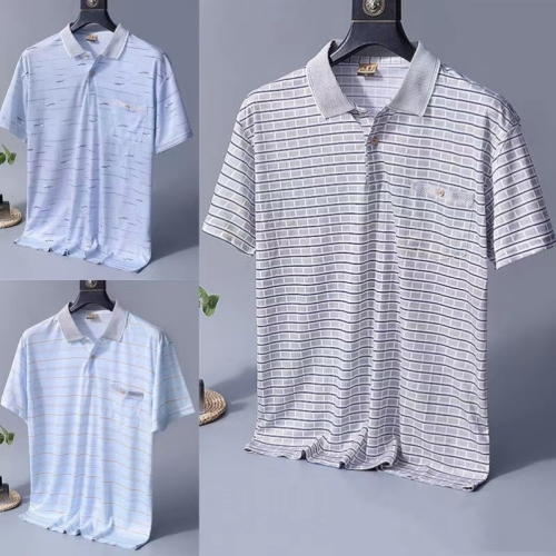 Middle-Aged and Elderly Men‘s Wear Summer Short-Sleeved T-shirt Men‘s Lapel Ice Silk T-shirt Undershirt Loose Short-Sleeved T-shirt Men