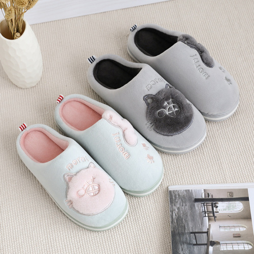 dormitory cartoon cotton slippers women‘s autumn and winter indoor non-slip home plush warm cat thick-soled cotton slippers