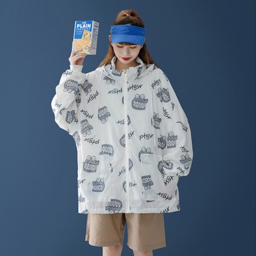 large size loose hooded sunscreen cardigan zipper coat women‘s summer new korean style design long sleeve sunscreen clothing