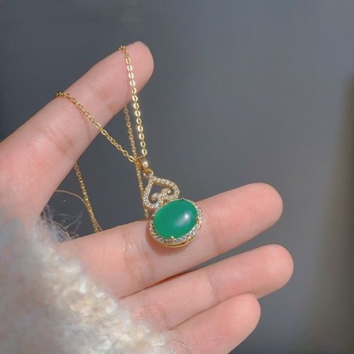 high-grade gourd necklace imitation jade pendant female clavicle chain internet celebrity light luxury personality niche temperament jewelry